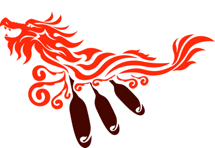Stylized red dragon with 3 paddles. 